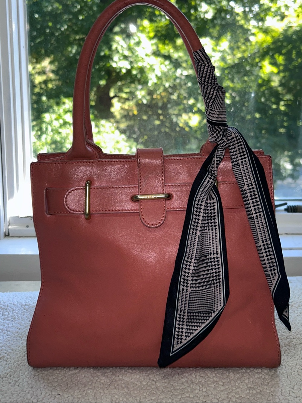 Furla Made in Italy Coral Leather Structured Tote Satchel Handbag